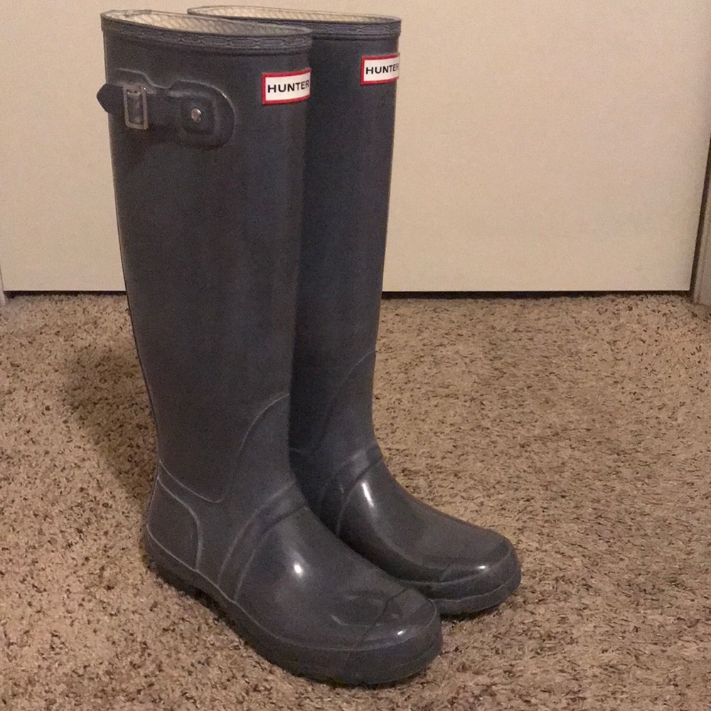Dark charcoal grey tall hunter rain boots